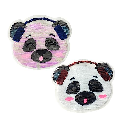 PHENOFICE 2St Panda Dekoration Ohrhörer Panda Stoffaufkleber dekorative Patches Stickereiflecken Tierflecken für Jeans Aufkleber Panda Kopfhörer Headset Pailletten-Patches Stickerei-Patches von PHENOFICE