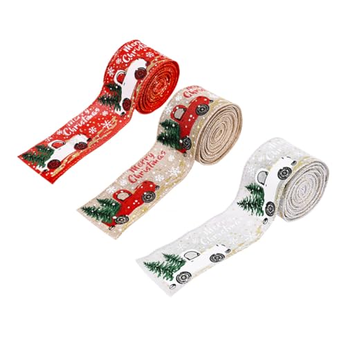 PHENOFICE 3 Rollen Geschenkband seidenband ribbon bandfeile festivalbänder Fröhliches Weihnachtsband Weihnachts-Design- weihnachtsdeko Weihnachtsbastelband Weihnachtsmusterband Stoff von PHENOFICE