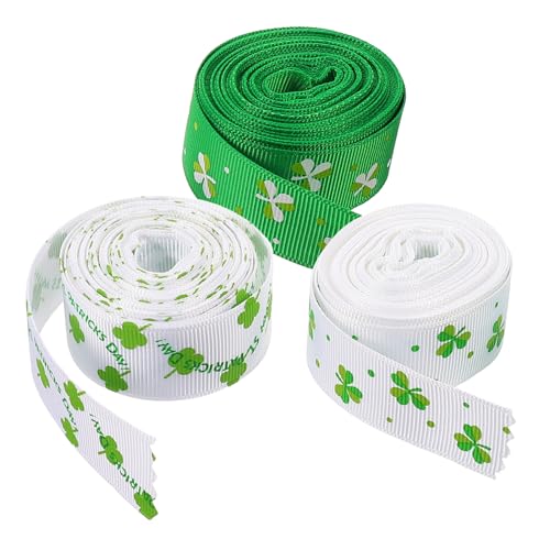 PHENOFICE 3 Rollen St. Patrick ribbon bandfeile decoration ziernieten Geschenkbandrolle Partyverpackungsband Packband Geschenkband verpacken DIY liefert schönes Paketband Polyester von PHENOFICE