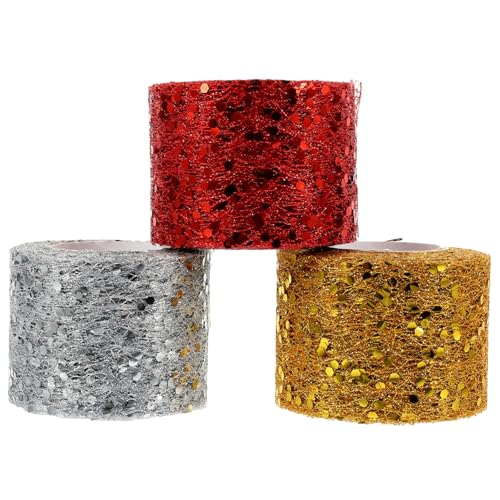 PHENOFICE 3 Rollen volle Frühlingszwiebelmasche Basteltüll funkeln Glitzer-Tüll-Spule- spule stoff Pailletten-Tüllband gesc hochzeitsdeko Frauen Mesh- DIY-Tüllstoff Polyester von PHENOFICE