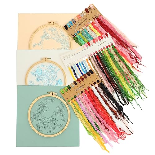 PHENOFICE 3 Sätze Blumen-und Vogels Tickerei Dekoratives Nähset Diy-kit Nähen Stickerei-starter-kit Stickset Für Anfänger Nähmaterial Stickset Blumenvogel Diy-material Diy-stickset Polyester von PHENOFICE