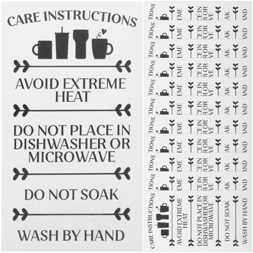PHENOFICE 30 Stück Glastassen-anleitungsetiketten, Becher-pflegeanleitungskarten, Tassenpflege-anleitungskarten von PHENOFICE