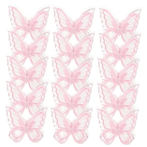 PHENOFICE 30St Mesh-Schmetterlingsaufnäher Organza-Schmetterlinge gefälschter Schmetterling Haarschmuck Dekoration DIY Kleidung Dekoration Stickereiflecken gestickter DIY-Patch Rosa von PHENOFICE