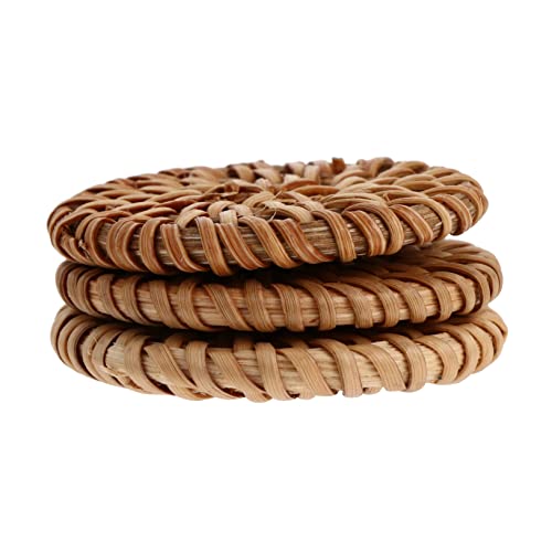 PHENOFICE 3St Rattan-Knöpfe Schmuckanhänger aus Stroh Knopf Ohrringe geometrische Ohrringanhänger wohnungseinrichtung home decoration craft handgewebter Anhänger Rattan-Anhänger Brown von PHENOFICE