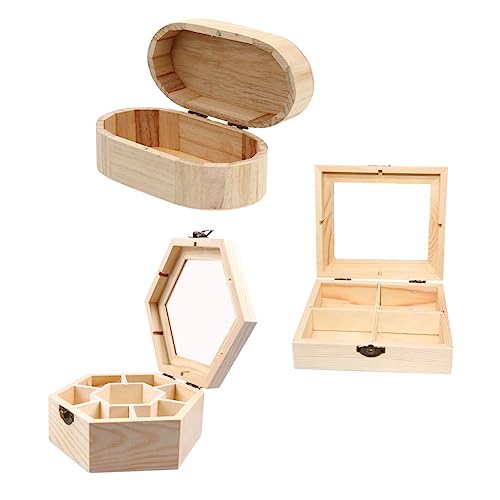 PHENOFICE 3st Holzkasten Unfertige Schmuckschatullen Mini-schmuckkästchen Organizer Zur Aufbewahrung Von Halsketten Heimdekoration Tragbarer Schmuckorganisator Heimwerken Diy-boxen von PHENOFICE