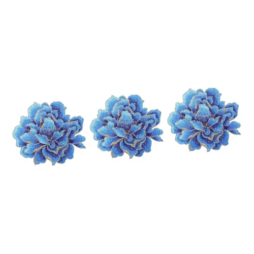 PHENOFICE 3st Pfingstrosen-stickpatch Blaue Accessoires Flicken Aufnähen Diy-reparatur-patches Bestickt Dekorativer Aufnäher Selbstklebende Stoffpflaster Flecken in Blütenform Polyester Blue von PHENOFICE