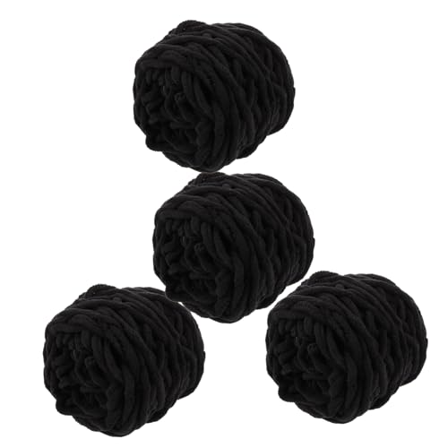 PHENOFICE 4 Rollen Häkelgarn Zum Stricken Grobes Garn Zum Basteln Gestricktes Garn Chenillegarn Stricken Häkelzubehör DIY Häkelgarn Jumbo-flauschgarn Dickes Häkelgarn Black Polyester von PHENOFICE