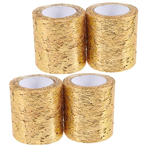 PHENOFICE 4 Rollen Netzband Stoff Für Geschenkverpackungen Goldband Für Die Weihnachtsbaumdekoration Geschenkverpackungsgitter Tüll Für Diy Mesh-tüllband Blumendekorationen Polyester Golden von PHENOFICE