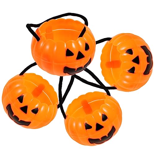 PHENOFICE 4 Stück Abnehmbarer Kürbiseimer Mini-süßigkeitstüten Halloween-geschenkkorb Kürbis- Halloween-süßigkeitskessel Party-bonbonglas Miniaturdekoration Netz Plastik Orange von PHENOFICE