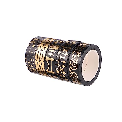 PHENOFICE 5 Rollen Papier Klebeband Washi-Tape basteln dekoratives Washi Tape breit Aufkleber aus Goldfolie goldenes Klebeband seidenband ripsband Fotoalbumband dekoratives Washi-Tape Black von PHENOFICE