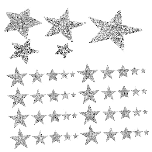 PHENOFICE 50 Stück Stoffaufkleber Mit Fünfzackigen Sternen Strass-stoff-patches Pailletten-patches Aufnäher Kostümaufkleber Exquisite Kleidung Patches Glitzeraufkleber Strasssteine Silver von PHENOFICE