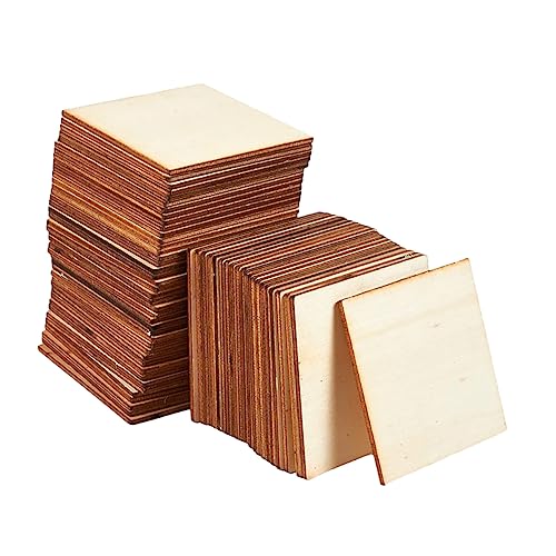 PHENOFICE 50 Stück quadratische Holzspäne leere Lesezeichen Fliesen für das Handwerk DIY-Kunsthandwerk hochzeitsdekoration squares decor unlackierte Holzspäne unfertige Holzscheibe Khaki von PHENOFICE