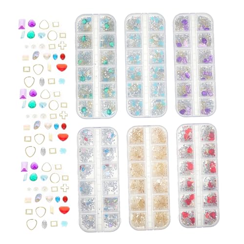 PHENOFICE 6 Kasten 12 Diy Maniküre Zubehör Nagel Kunst Dekoration Perlenbesatz Nagelabziehbilder Nailart-strasssteine Strasssteine ​​für Nägel Nagelkunstperlen Nailart-juwelen Nagel Strass von PHENOFICE