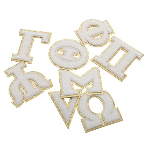 PHENOFICE 8 STK Aufkleber mit griechischem Alphabet Kleidungsflicken Overalls Beute Handtuch Set handtücher mit Muster Buchstabenaufnäher für Jacken gestickter Buchstabenaufnäher Stoff Beige von PHENOFICE