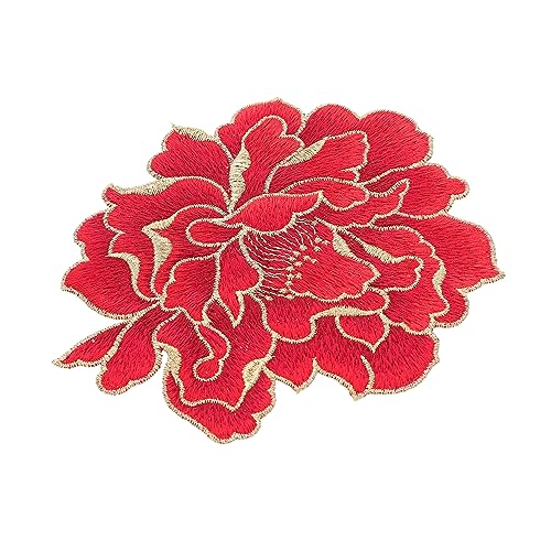 PHENOFICE Pfingstrosen-Stickpatch Applikation mit Blumenstickerei Blumenapplikationen gestickte Applikation repair patch reparaturflicken aufkleber Kleidungsdekor Patches nähen Polyester rot von PHENOFICE