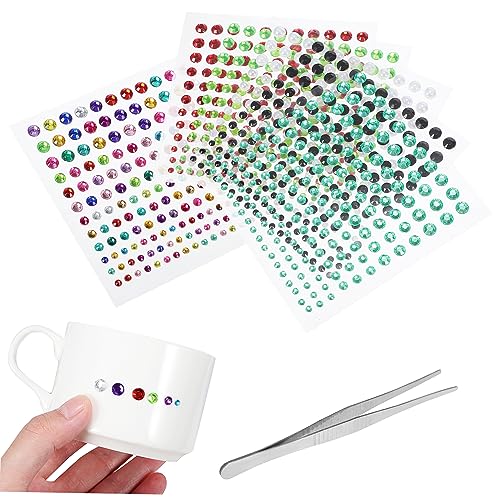 PHENOFICE Selbstklebende Glitzersteine Aufkleber Mit Pinzette Bunte Strasssteine Für DIY Bastelprojekte Gesichts Und Nageldesign Dekoration Party Zubehör von PHENOFICE