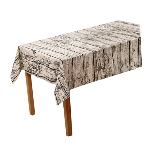 PHENOFICE Vintage Holzmaserung Tischdecke Aus Und Leinen Waschbar Rustikales Design Holzmaserungsoptik Ideal Für Zuhause Und Besondere Anlässe von PHENOFICE