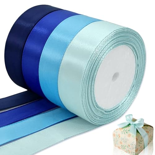 4 Rollen blaues Satinband, 20 mm Geschenkband, blaues Geschenkband, handgefertigtes Band, Band zum Verpacken von Blumen und Geschenken (25 Yards/Rolle) von PHIEZC