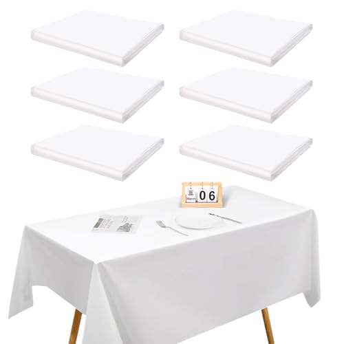 6 Stück weiße Tischdecken, Einwegtischdecken, Biertisch tischdecke, Papiertischdeckenrollen, 137 * 274 cm, rechteckige Banketttischdecken für Partys, Hochzeiten, Weihnachten von PHIEZC