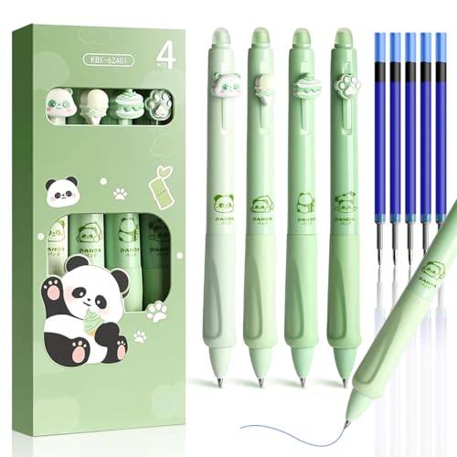 Radierbarer Kugelschreiber, radierbarer Stift, 4 tierische radierbare Stifte, Kawaii-Stift mit Radiergummi am Ende zum Entfernen von Tinte, blauer Kugelschreiber 0,5 mm mit 5 Minen von PHIEZC