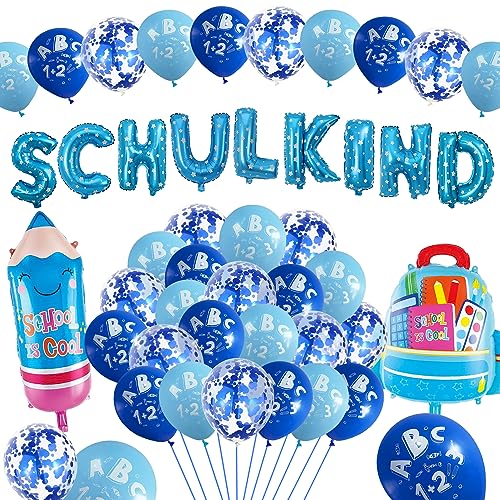 Schulanfangsdekorationen, Schulanfangsdekorationen für Jungen, Schulanfangsdekorationen, SCHULKIND-Folienballons, Schuleinführung Luftballon mit ABC 123 motiv von PHIEZC