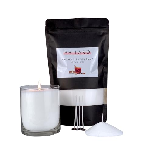 Philaro Kerzensand mit Duft - Cozy Winter - 400g inkl. 4 Dochte in vier Duftvarianten - Kerzengranulat - Aromasand - Kreative DIY Kerzen - Kerzenalternative von PHILARO