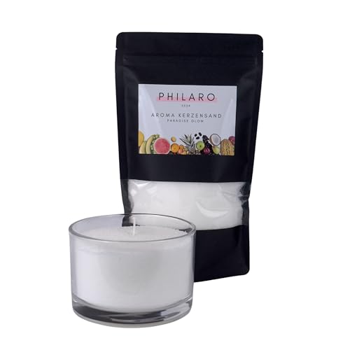 Philaro Kerzensand mit Duft - Paradise Glow - 400g inkl. 4 Dochte in vier Duftvarianten - Kerzengranulat - Aromasand - Kreative DIY Kerzen - Kerzenalternative von PHILARO