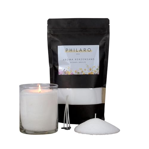 Philaro Kerzensand mit Duft - Scandi Breeze - 400g inkl. 4 Dochte in vier Duftvarianten - Kerzengranulat - Aromasand - Kreative DIY Kerzen - Kerzenalternative von PHILARO