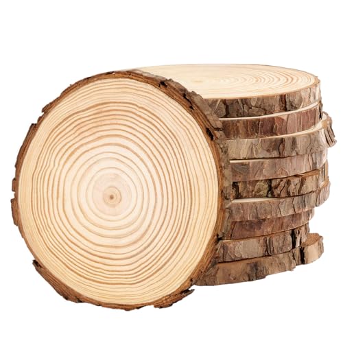 Philorn 10stk Holzscheiben 13-14cm Durchmesser, Baumscheiben zum Basteln, Holzscheibe Untersetzer Holz zum Basteln, Rustikale Holzplatten Natur mit Rinde für DIY, Deko, Hochzeit, Weihnachten von Philorn