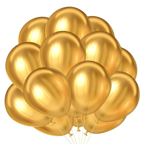 100 Stück Luftballons Metallic Gold, 12 Zoll Metallic Luftballon Latex Helium Luftballon Ballons Luftballon Goldene Ballons für Hochzeit Babyparty Geburtstag Party Dekoration von PHISGNIO