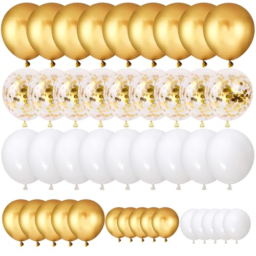 80 Stück Luftballons Metallic Gold Weiß, Weiss Gold Konfetti Balloons Geburtstag Luftballon Helium Ballons Latex Luftballons für Hochzeit Babyparty Verlobung Party Dekoration von PHISGNIO