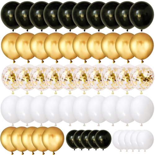 80 Stück Luftballons Schwarze Gold, Luftballons Schwarzer Gold Weiß Metallic Goldene Konfetti Ballons Helium Luftballons Latex Luftballons für Geburtstag Hochzeit Graduierung Baby Shower Party Deko von PHISGNIO