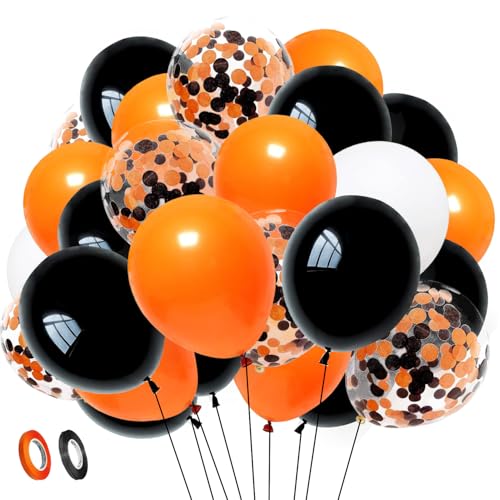 Halloween Luftballons, 50 Stück Luftballons Schwarz Orange Weiß Konfetti Luftballons Latex Helium Ballons Latex für Halloween Karneval Party Dekoration Geburtstag Hochzeit Baby Shower Deko Set von PHISGNIO