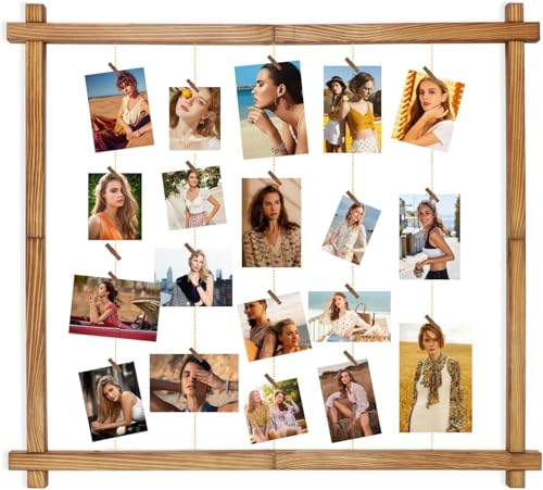 PHOENANCEE Holz-Bilderrahmen für mehrere Bilder, Collage-Bilderrahmen für die Wand mit Clips, hängende Foto-Anzeigetafel für Heimdekoration (karbonisiertes Schwarz) von PHOENANCEE