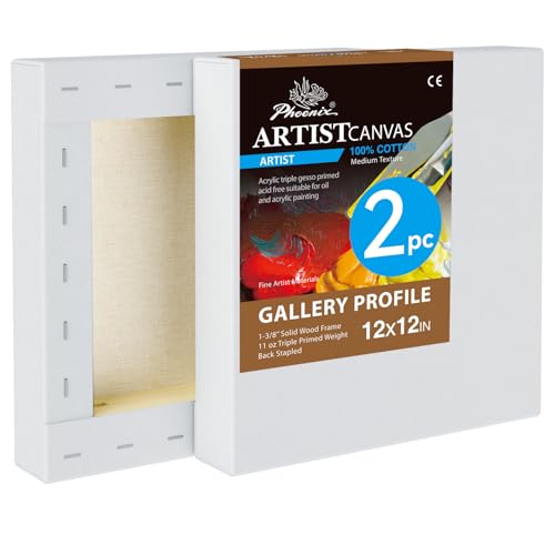 PHOENIX Galerie-Leinwand, 30,5 x 30,5 cm, 3,8 cm dicke, quadratische Leinwände zum Malen, tiefer Rand, 100 % Baumwolle, 325 ml, Gesso grundiert, weiß, blanko, professionelle Öl- und Acrylfarben PHOENIX Galerie-Leinwand, 30,5 x 30,5 cm, 3,8 cm dicke, quadratische Leinwände zum Malen, tiefer Rand, 100 % Baumwolle, 325 ml, Gesso grundiert, weiß, blanko, professionelle Öl- und Acrylfarben von PHOENIX