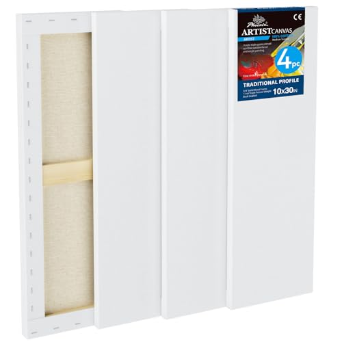 PHOENIX Künstler-Leinwand, 25,4 x 76,2 cm, groß, lang, gespannt, 1,9 cm Profil, 100 % Baumwolle, 325 ml, Gesso grundiert, weiß, blanko, professionelle Leinwand, Öl- und Acrylfarben, 4 Stück PHOENIX Künstler-Leinwand, 25,4 x 76,2 cm, groß, lang, gespannt, 1,9 cm Profil, 100 % Baumwolle, 325 ml, Gesso grundiert, weiß, blanko, professionelle Leinwand, Öl- und Acrylfarben, 4 Stück von PHOENIX