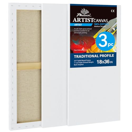 PHOENIX Künstlerleinwand, 45,7 x 91,4 cm, extra groß, lang, gespannte Leinwände zum Malen, 1,9 cm Profil, 100 % Baumwolle, 325 ml, Gesso grundiert, weiß, blanko, professionelle Öl- und Acrylfarben, 3 PHOENIX Künstlerleinwand, 45,7 x 91,4 cm, extra groß, lang, gespannte Leinwände zum Malen, 1,9 cm Profil, 100 % Baumwolle, 325 ml, Gesso grundiert, weiß, blanko, professionelle Öl- und Acrylfarben, 3 von PHOENIX