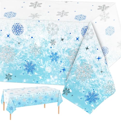 PHOGARY Schneeflocken Tischdecke Frozen Geburtstagsdeko Tischdecke Geburtstag Mädchen Frozen Party Geschenk Winter Deko Weihnachts Rechteckiger Plastik Tischabdecke (2) von PHOGARY