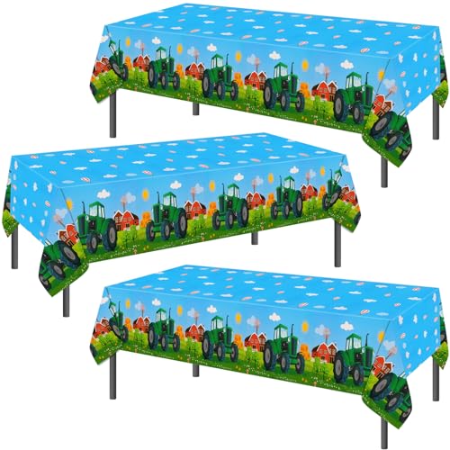 PHOGARY 3PCS Traktor Tischdecke, Traktor Tischdecken Einweg-Plastik rechteckigen Tischabdeckungen für Baby Dusche Traktor Geburtstag Party Dekorationen Bauernhof Themed Birthday Party Supplies 51"X86" von PHOGARY