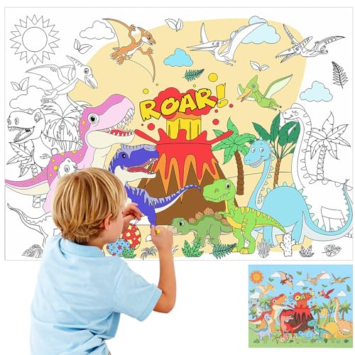 PHOGARY Ausmaltischdecke Kinder aus Papier, Dinosauriern Maltischdecke für Kinder Geburtstag Riesen Malposter, Tischdecke Malpapier Kinderbeschäftigung für Partys und Klassenzimmer 31" x 43" von PHOGARY