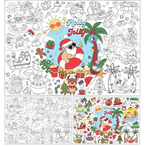 PHOGARY Ausmaltischdecke für Kinder, Papiertischdecken zum Ausmalen Kinder, 110x80CM Holly Jolly Maltischdecke Ausmal Tischdecke für Geschenk Kindergeburtstag Party von PHOGARY