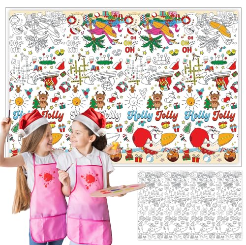 PHOGARY Ausmaltischdecke für Kinder, Papiertischdecken zum Ausmalen Kinder, 180x120CM Holly Jolly Maltischdecke Ausmal Tischdecke für Geschenk Kindergeburtstag Party von PHOGARY