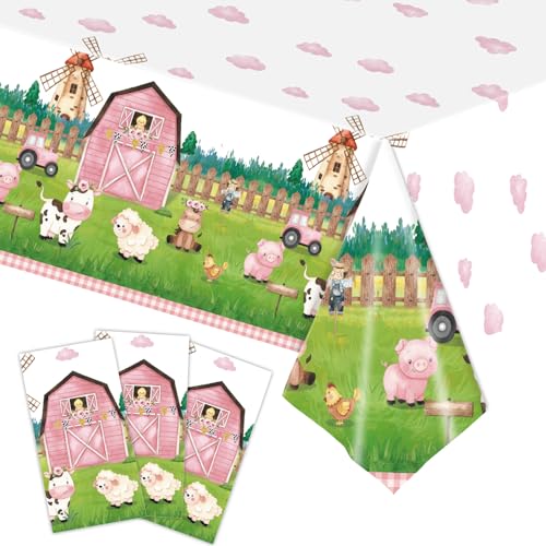 PHOGARY Bauernhof Tischdecke Grün Einweg Tischdecke Party Animals Deko 137x274 cm Bauernhof Geburtstag Deko Party Geburtstagsdekoration für Kindergeburtstag Deko Mädchen Geburtstag Partydekorationen von PHOGARY