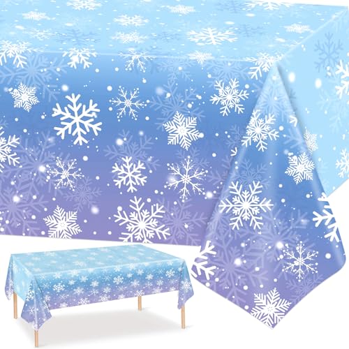 PHOGARY Schneeflocken Tischdecke Weihnachts Rechteckiger Plastik Tischabdecke Frozen Geburtstagsdeko Tischdecke Geburtstag Mädchen Frozen Party Geschenk Winter Deko, 1 PC von PHOGARY