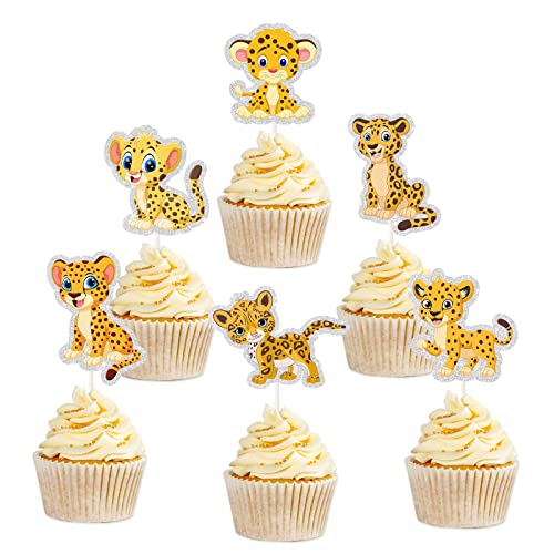 Geparden-Cupcake-Topper, Wald-Leoparden-Motiv, Babyparty, Wildwald, Tiere, Kuchendekoration, 18 Stück von PHOHUI HAVE A NICE TIME