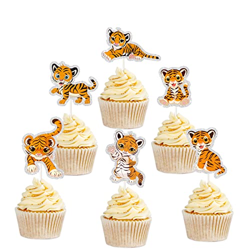 Tiger Cupcake Topper, Wild Tiger Tier Dessert Kuchen Topper – Wildlife Zoo Thema Party Dekorationen – 18 Stück von PHOHUI HAVE A NICE TIME