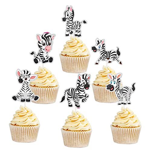 Zebra-Cupcake-Topper, Zoo-Zebra-Babyparty, Cupcake-Dekoration – Dschungel-Safari-Baby-Zebra-Dekoration – 18 Stück von PHOHUI HAVE A NICE TIME