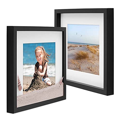 PHOTOLINI 3D-Bilderrahmen zum Befüllen 30x30 cm, Schwarz, Bilderrahmen tief mit Passepartout, 2er Set Objektrahmen für Gegenstände, stabiles MDF-Holz mit Echtglas - zum Basteln und als Geschenk von PHOTOLINI