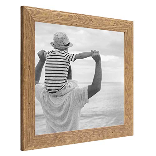 Bilderrahmen 40x40 cm Holz Eiche-Optik, quadratisch, Echtholz-Rahmen rustikal, Strandhaus, Made in Germany, Echtglas, zum Aufhängen, extra Zubehör - Treibholzlook mit einem Hauch Küstenflair von PHOTOLINI