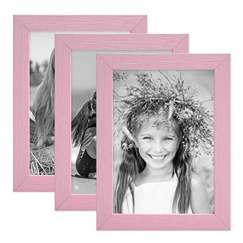 PHOTOLINI Bilderrahmen Kinderzimmer 10x15 cm Rosa, 3er Set Wechselrahmen farbig, Holz, Acrylglas, Made in Germany, zum Aufstellen & Aufhängen, mit Zubehör - für bunte Kinderbilder von PHOTOLINI